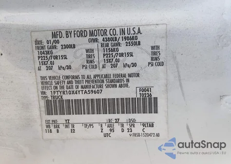 2000 Ford Ranger Xlt from USA, damaged, VIN 1FTYR10X4YTA59607